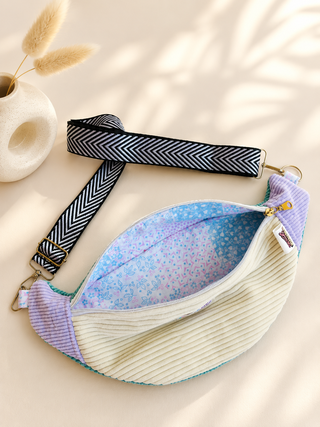 Sac banane velours côtelé pastel