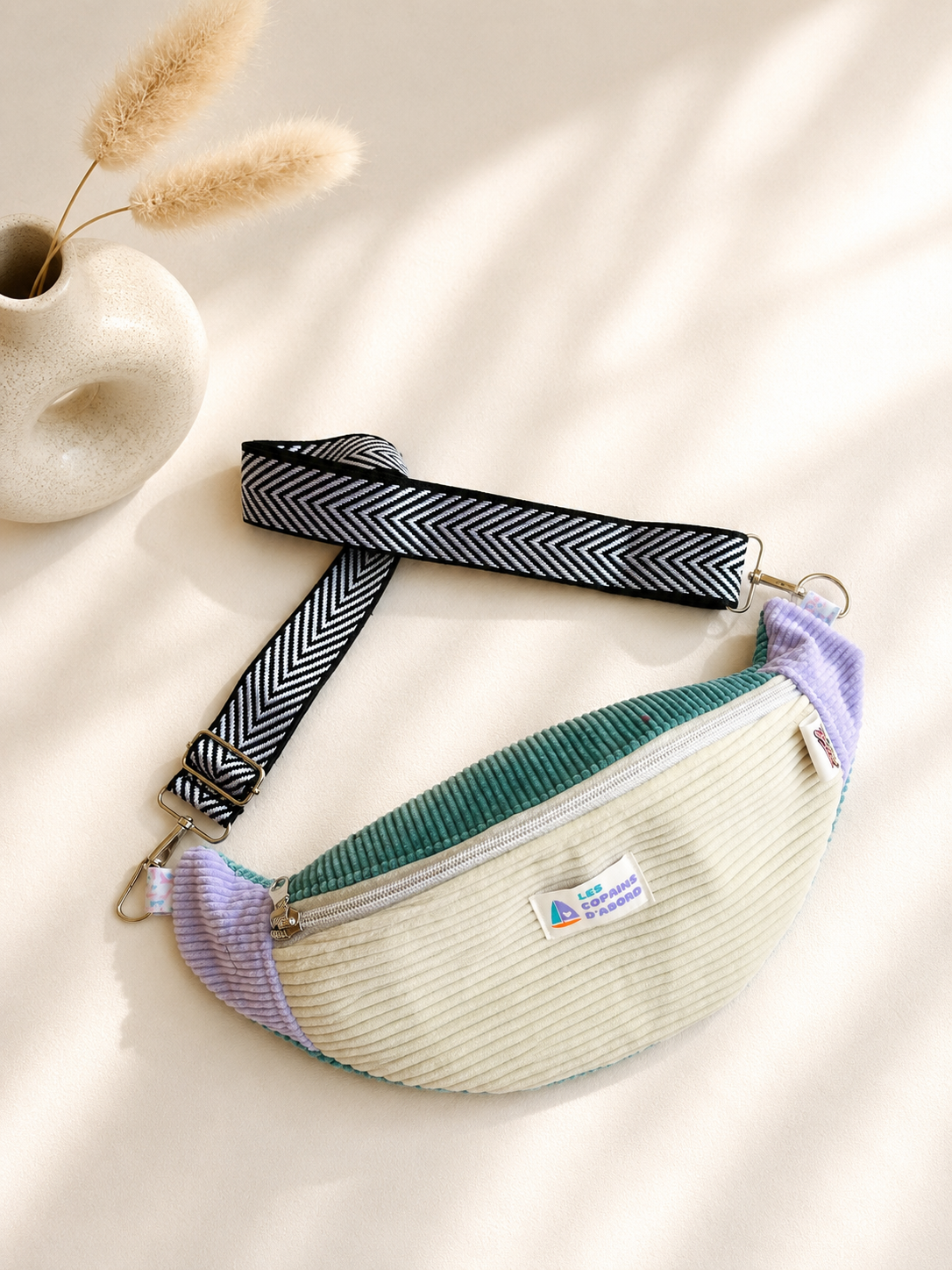 Sac banane velours côtelé pastel