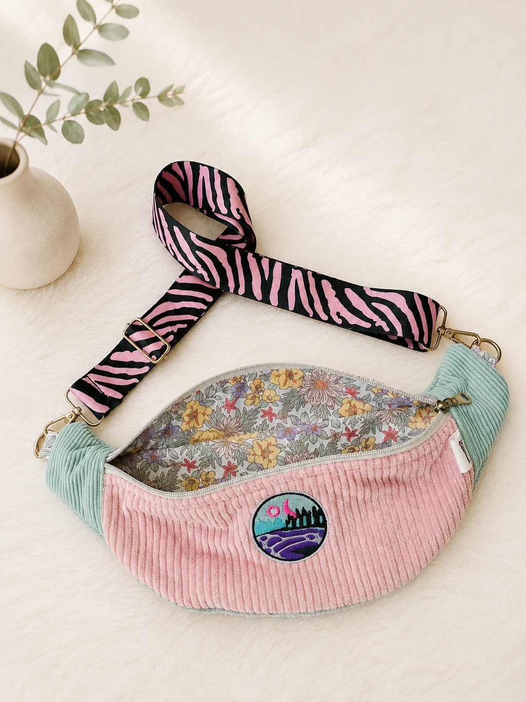 Sac banane velours côtelé pastel