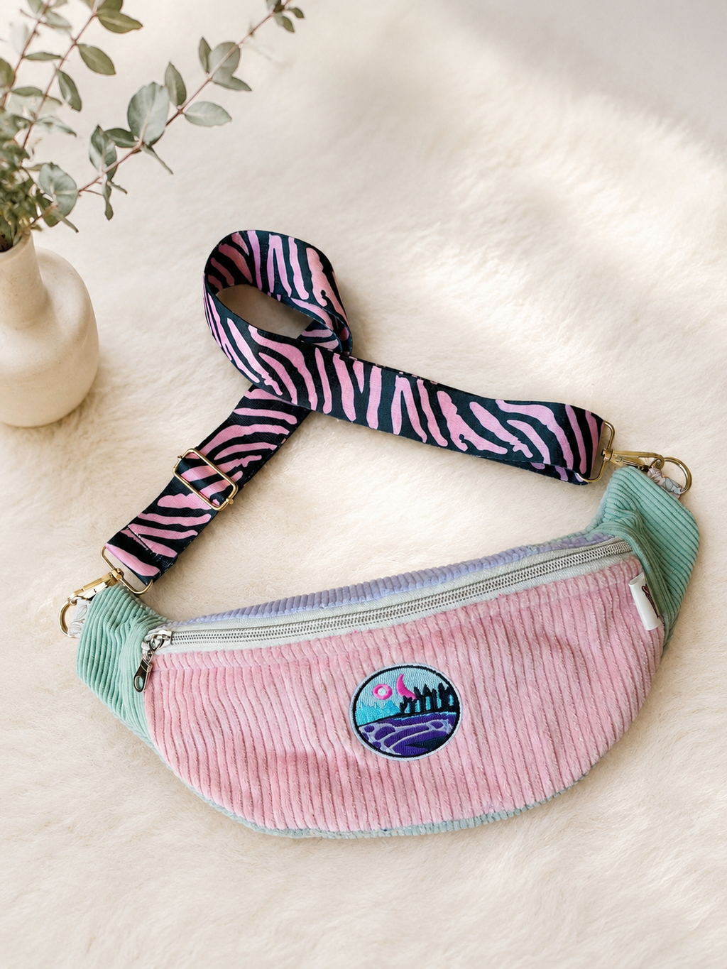 Sac banane velours côtelé pastel